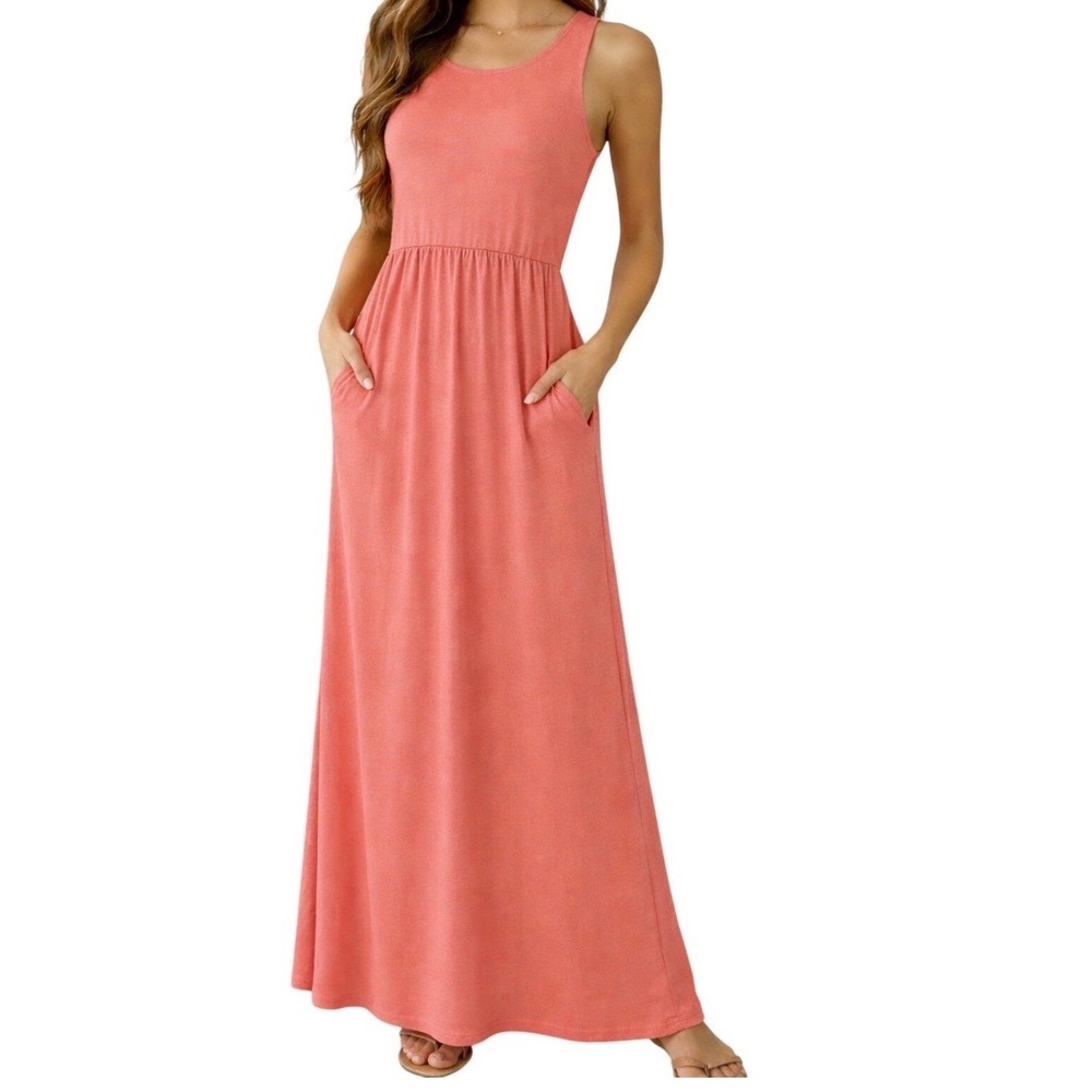 Tall Boutique Maxi Dress S/M Coral Orange Flowy Sleeveless Vacation Beeson River